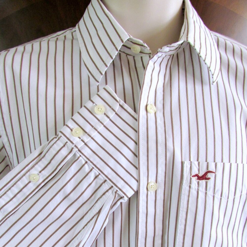 MEN'S SHIRT HOLLISTER SLIM, LONG ARMS 15.5 x 38", COTTON WINE STRIPE BUTTON DOWN